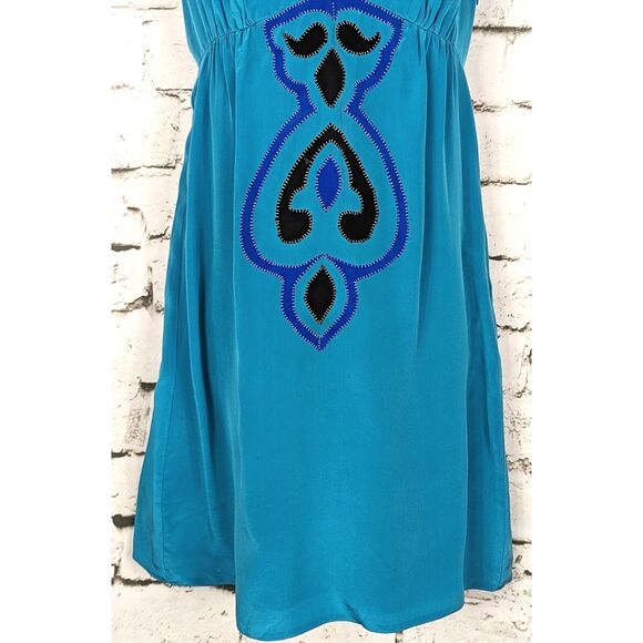 TIBI 100% Silk Dress Embroidered Designer Fit Flare Boho Cottage Classic Size 4 - Picture 3 of 6